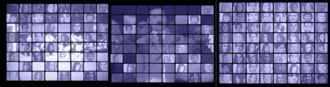 Collage de tres paneles con múltiples pequeñas imágenes en tonos azulados que muestran personas en diferentes poses y expresiones.

Description generated by AI